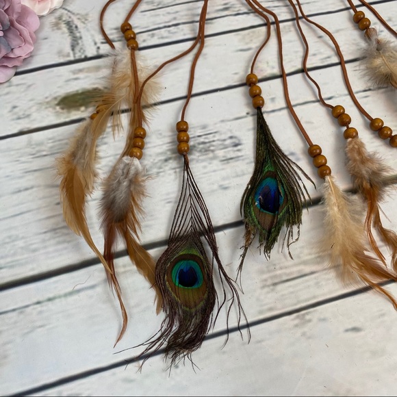 Boho Peacock/Brown Feather Dreamcatcher Headdress - Picture 8 of 14